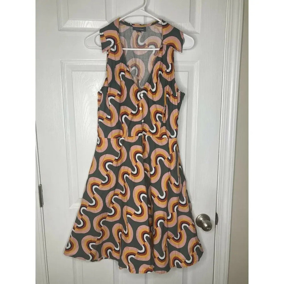 ModCloth “Mod Well” Rainbow sleeveless midi dress Sz 12 - Picture 2 of 9